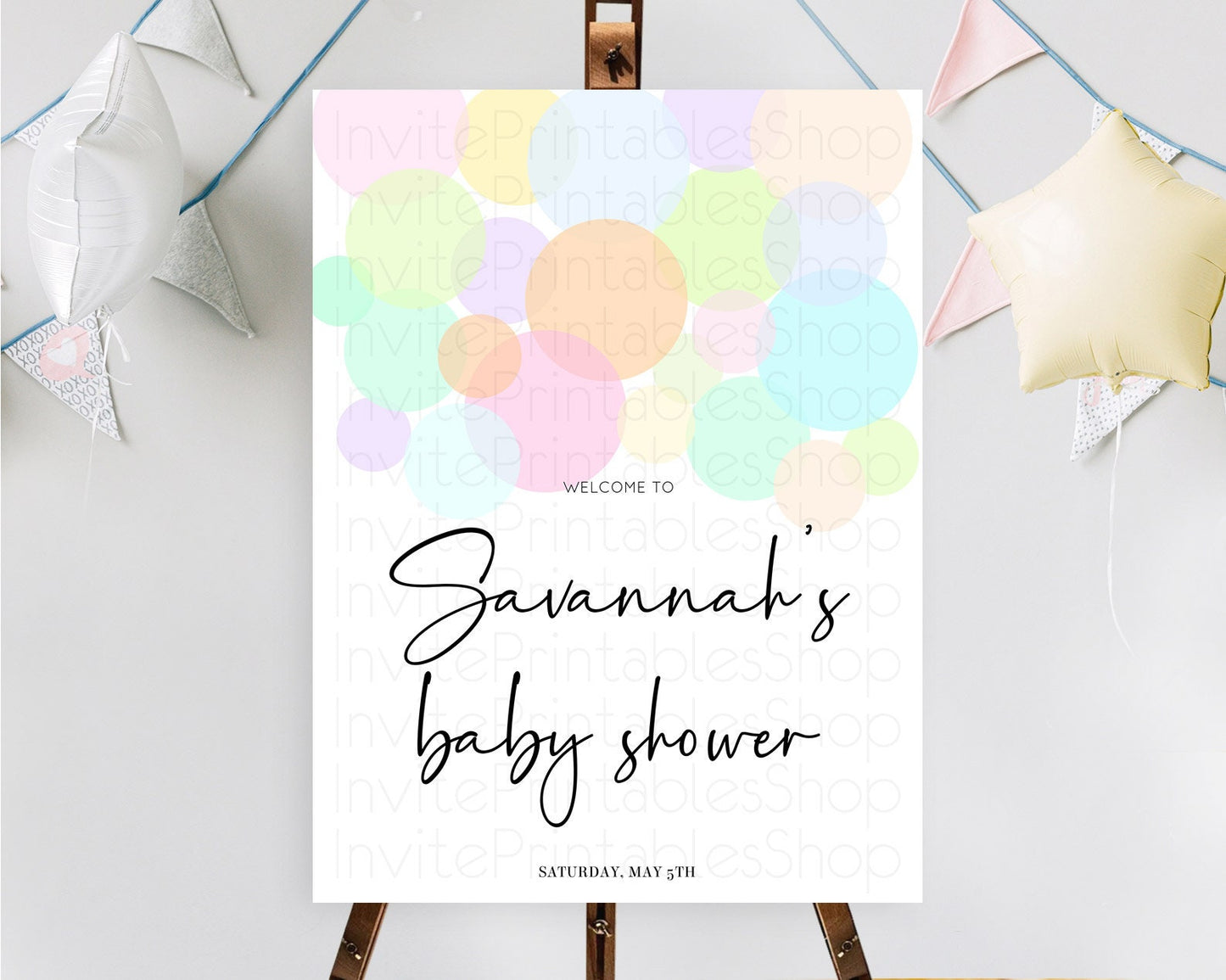 Rainbow Baby Shower Welcome Sign Pastel Welcome Board Pastel Rainbow Confetti Welcome Sign Colorful Bubbles Pastel Welcome Sign D10226