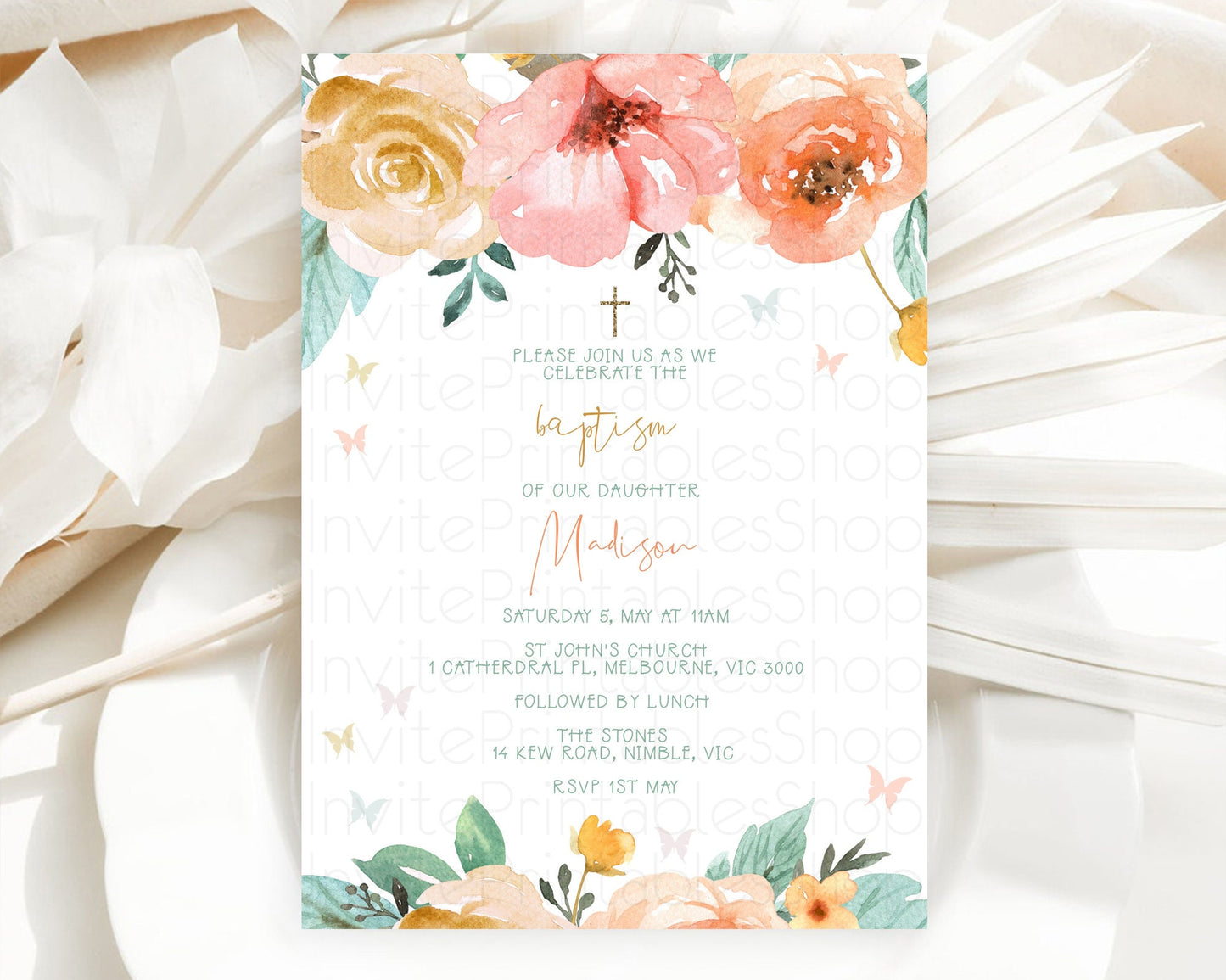 Secret Garden Baptism Invitation Wildflower Baptism Birthday Invite Pastel Flowers Christening Invite Enchanted Garden Boho Floral  D10347