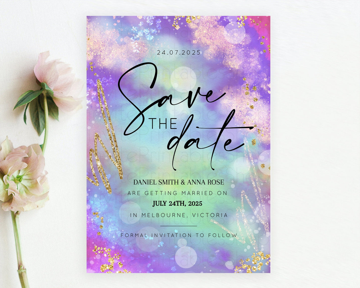 Pastel Save The Date Template Pastel Ombre Rainbow Watercolor Colorful Party For Birthday Baptism Baby Shower Wedding Bridal Shower D10680