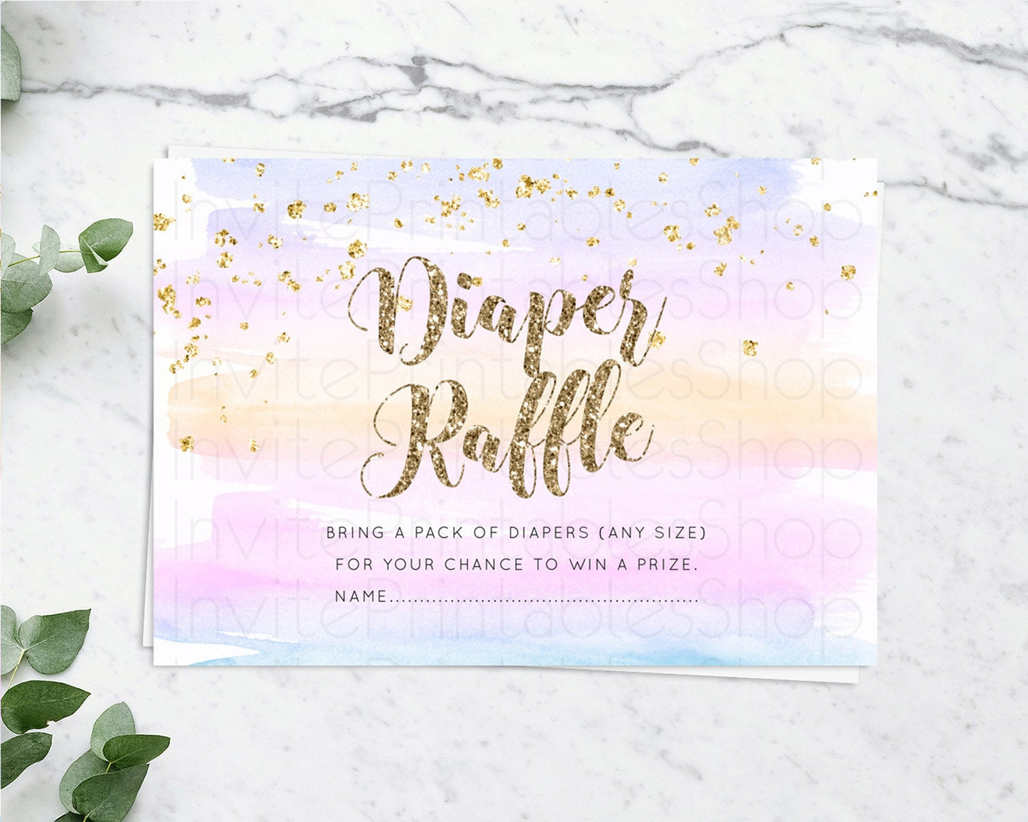 Pastel Diaper Raffle Card Pastel Rainbow Diaper Raffle Insert Colorful Ombre Watercolor Diaper Ticket Confetti Glitter Raffle Game D10595