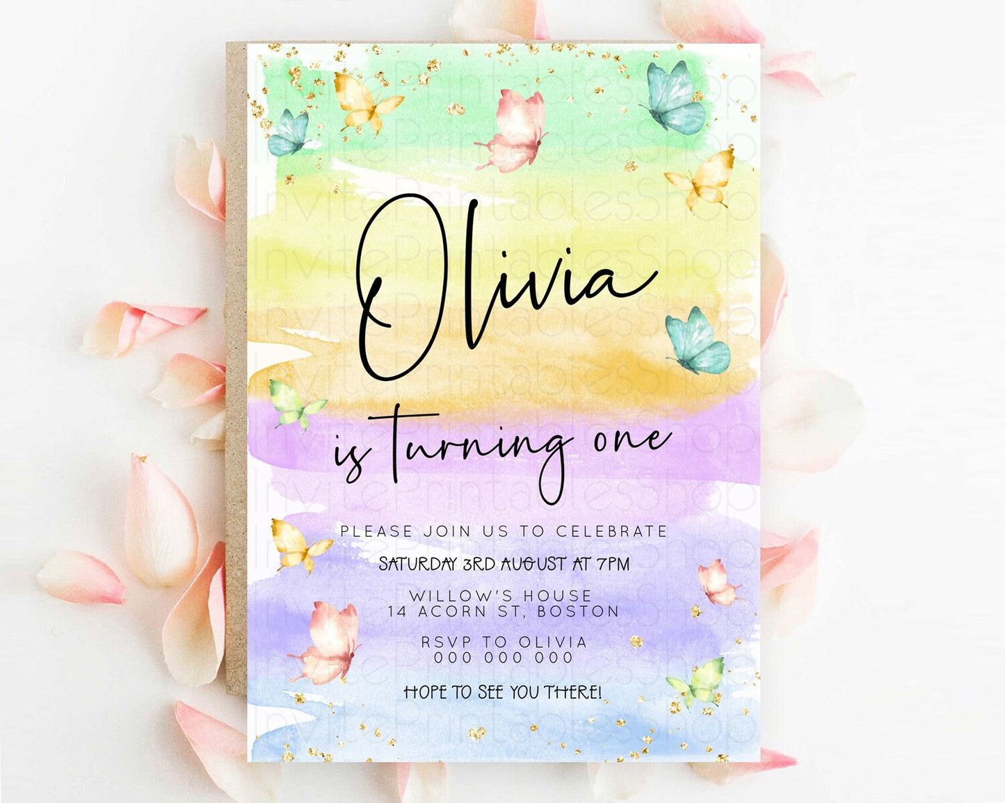 Pastel Butterfly Birthday Invitation Butterfly Birthday Invitation Whimsical Butterfly Enchanted Garden 1st 2nd Birthday Invitation D23181