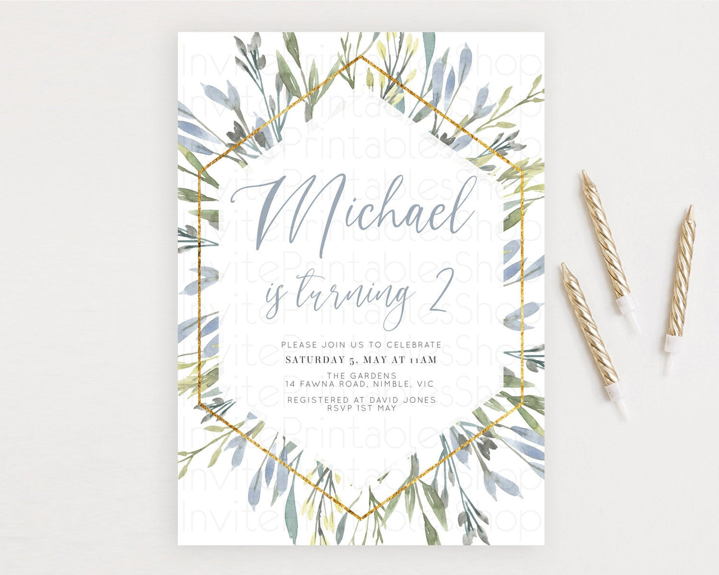 Leafy Birthday Invitation Leafy Invitation Simple Greenery Invitation Eucalyptus Fern Spray Leaves Minimal Green Leaf Watercolour D10532