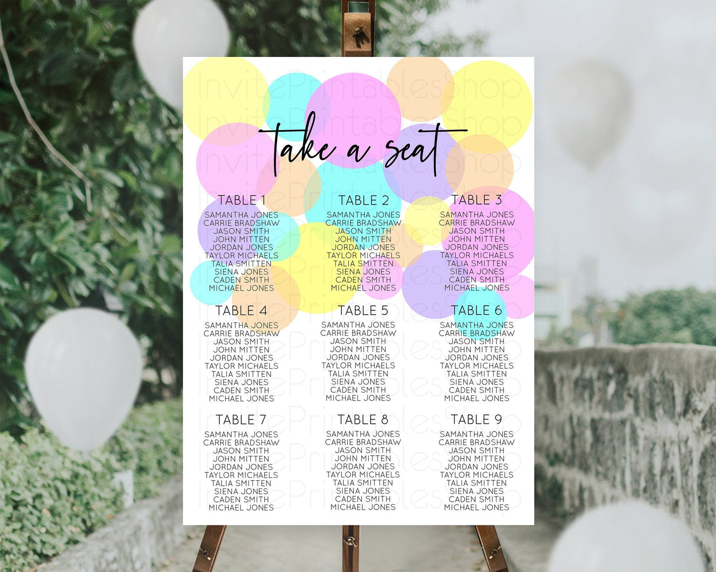Pastel Seating Chart Pastel Confetti Seating Chart Bubbles Sprinkles Seating Sign Colorful Rainbow Decor Confetti Seating Board D10407