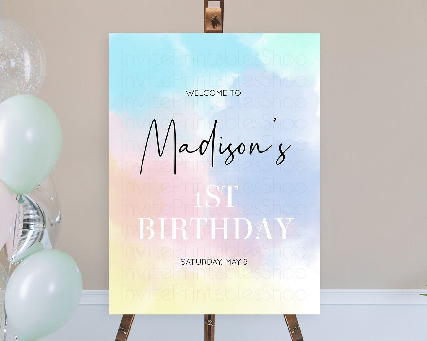 Pastel Welcome Sign Pastel Rainbow Welcome Sign Colorful Rainbow Confetti Watercolor Glitter Pastel First Birthday Welcome Sign D10373