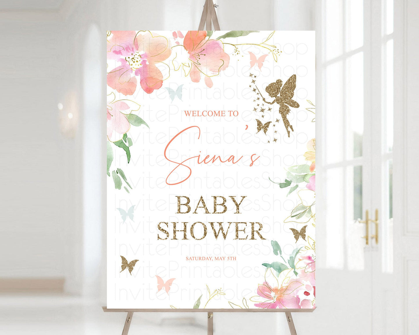 Fairy Baby Shower Welcome Sign Fairy Welcome Board Enchanted Garden Pastel Floral Butterfly Décor Secret Garden Fairy Welcome Sign D10934