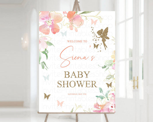 Fairy Baby Shower Welcome Sign Fairy Welcome Board Enchanted Garden Pastel Floral Butterfly Décor Secret Garden Fairy Welcome Sign D10934