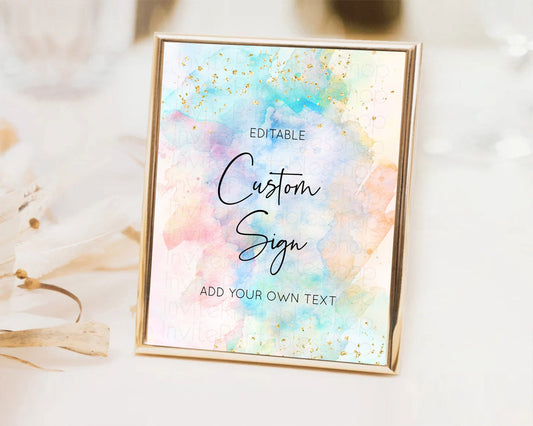Editable Pastel Sign Ombre Table Sign Decor Pastel Ombre Rainbow Watercolor
