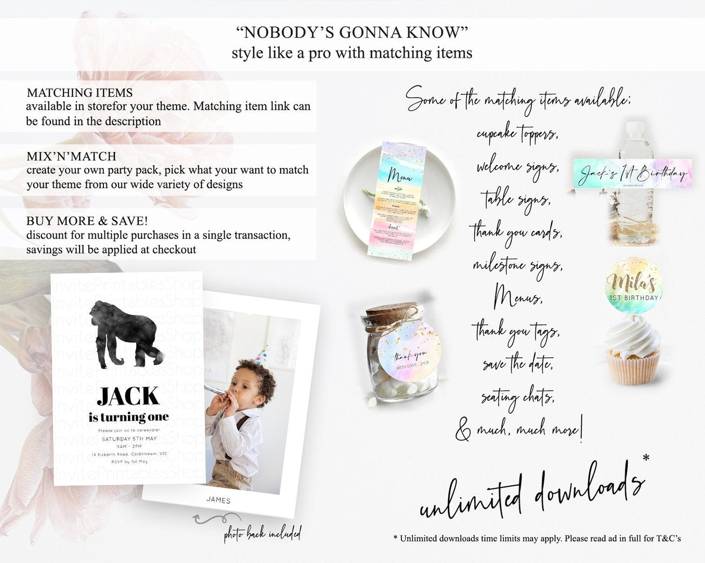 Gorilla Birthday Invitation Gorilla Invitation Gorilla Birthday Jungle Gorilla Party Jungle Adventure Zoo Party Animals Two Wild ONE D10799