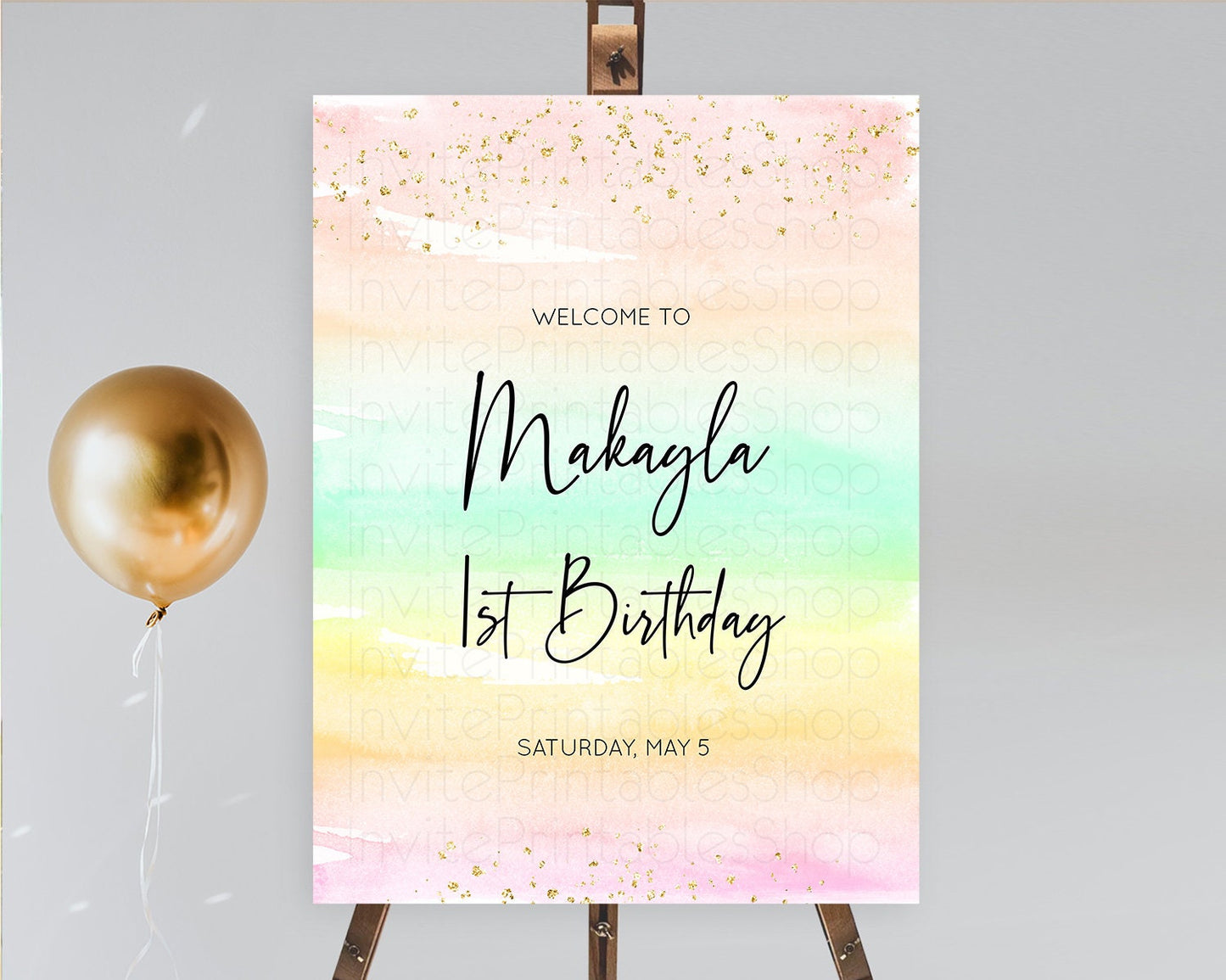 Pastel Welcome Sign Pastel Rainbow Welcome Sign Colorful Rainbow Confetti Watercolor Glitter Pastel First Birthday Welcome Sign D10591