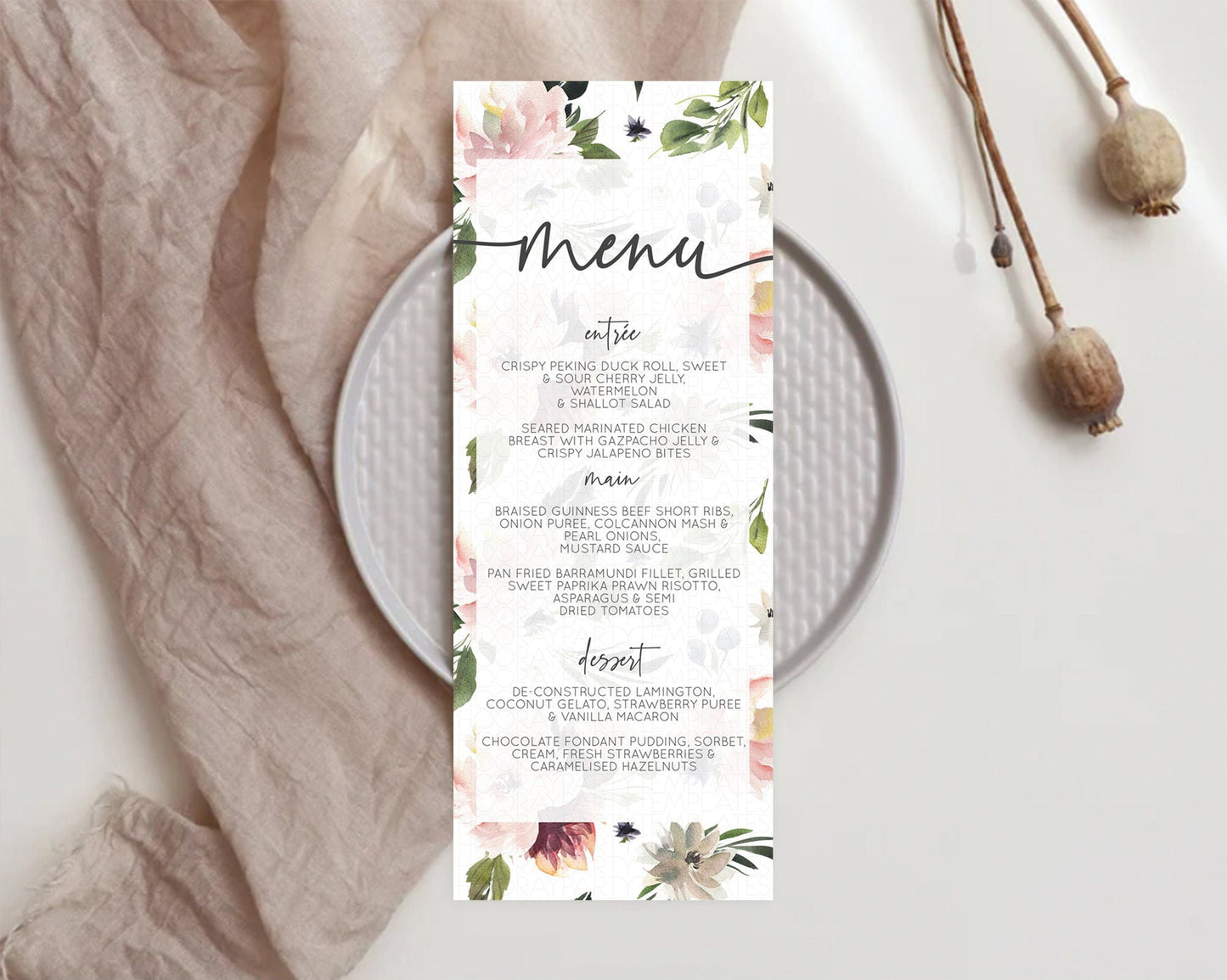 Secret Garden Menu Wildflower Menu Template Pastel Flower Garden Table Decor Boho Floral Dinner Dessert Floral Party Food Menu D10538