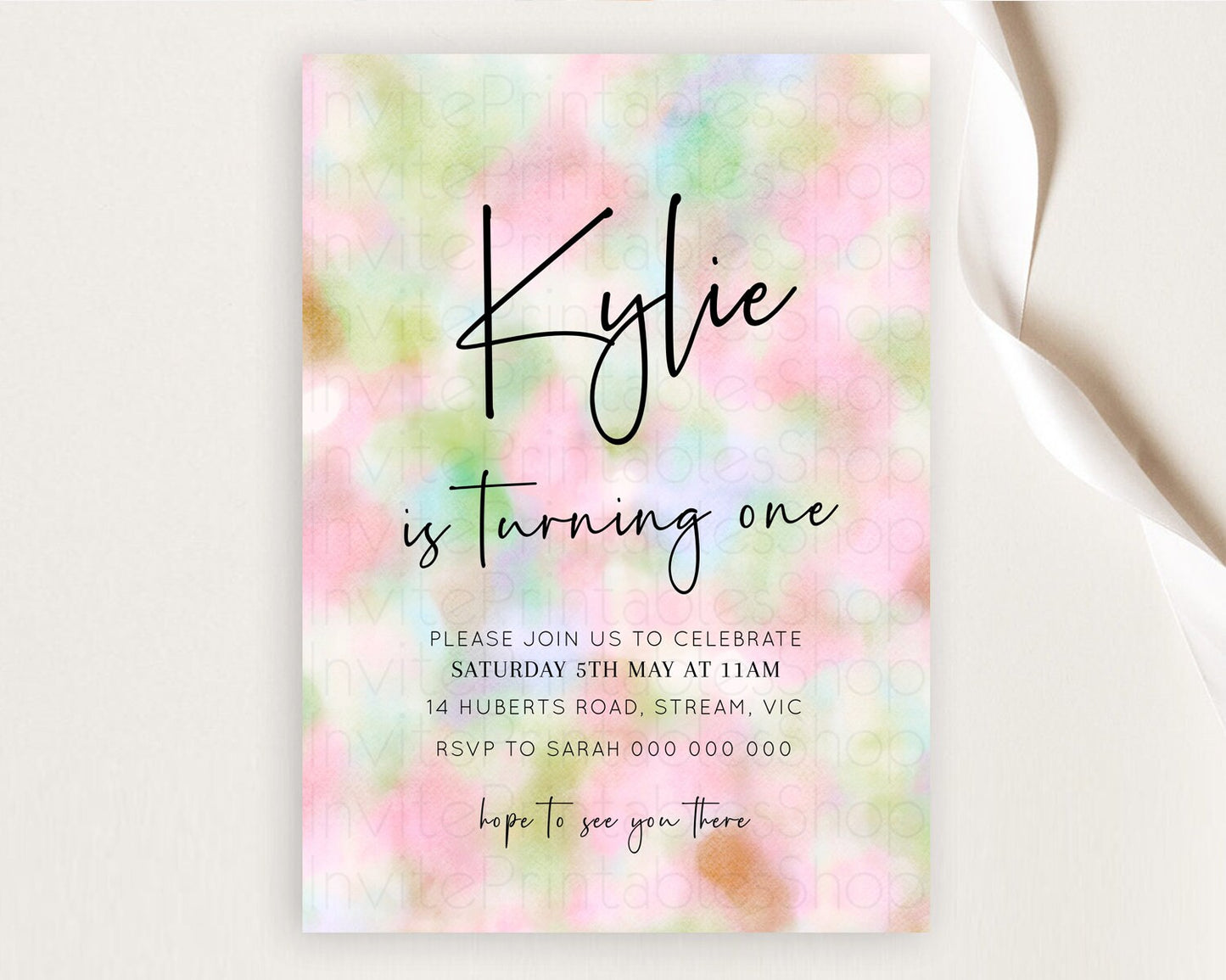 Rainbow Birthday Invitation Colorful Pastel Watercolor Invitation Gold Glitter Sprinkles Ombre Pastel 1st 2nd 3rd Birthday D10698