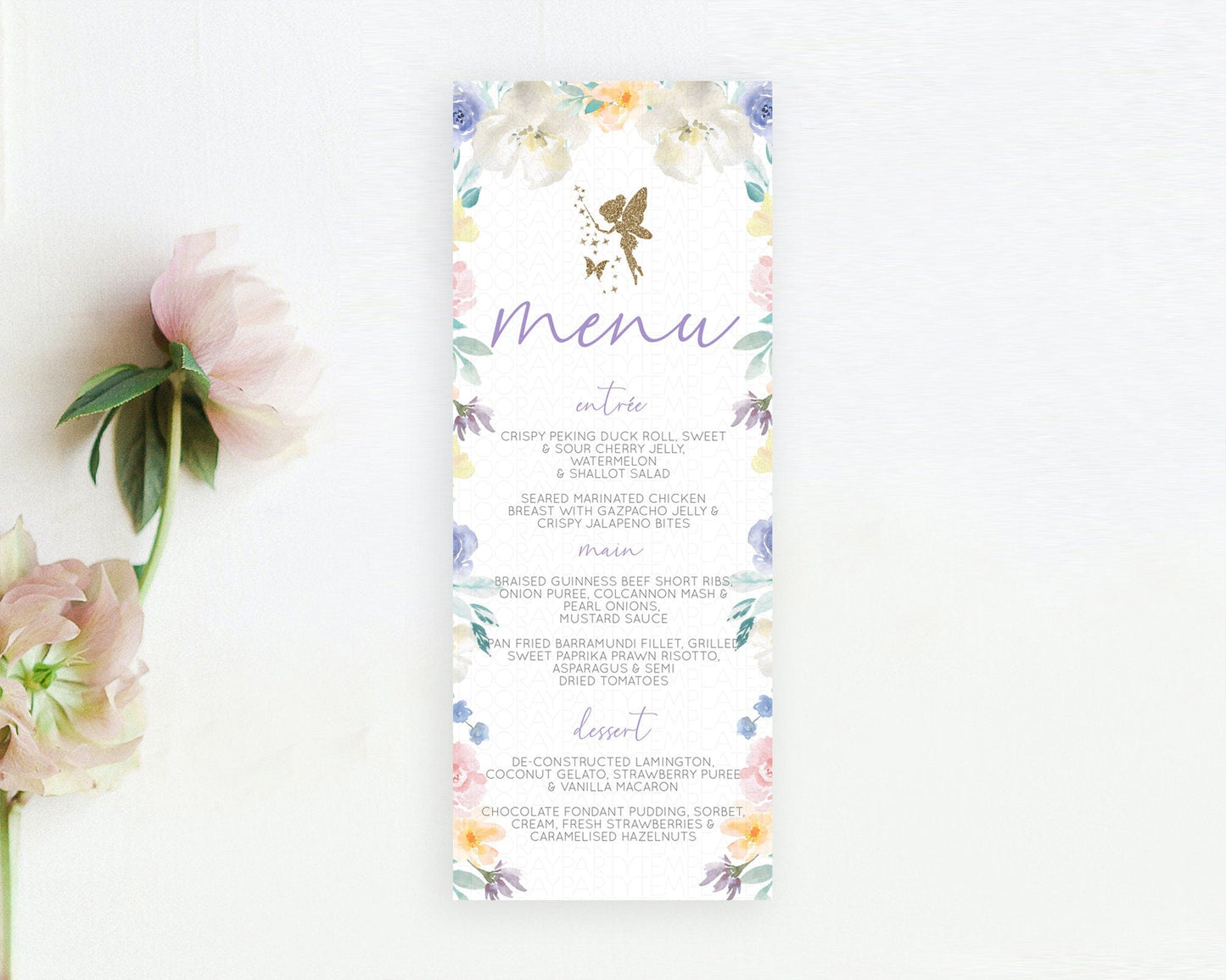 Fairy Menu Fairy Menu Template Enchanted Garden Pastel Floral Butterfly Table Decor Fairy Secret Garden Dinner Dessert Food Menu D10761