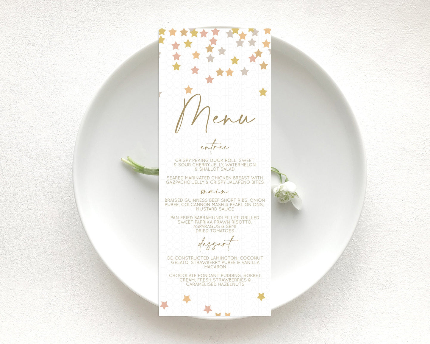 Star Menu Template Pastel Stars Menu Shooting Star Twinkle Little Star Decor Rainbow Colorful Confetti Dinner Dessert Food Menu D10342