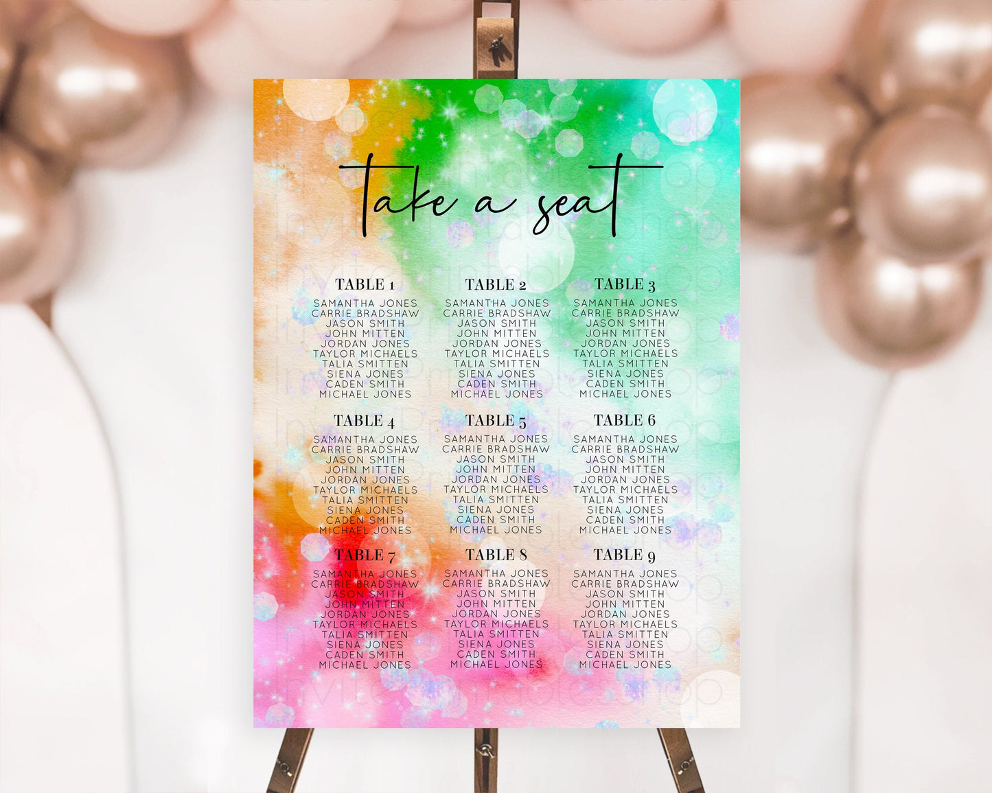 Rainbow Seating Chart Pastel Seating Chart Iridescent Sprinkles Colorful Pastel Watercolor Seating Sign Ombre Pastel Take A Seat D10691