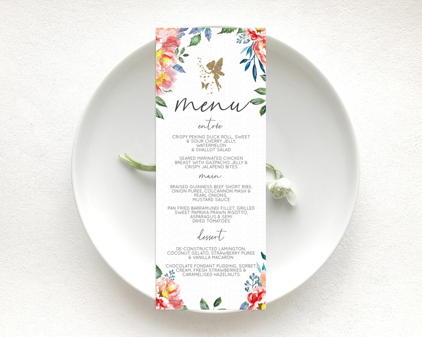 Fairy Menu Fairy Menu Template Enchanted Garden Pastel Floral Butterfly Table Décor Fairy Secret Garden Dinner Dessert Food Menu D10752