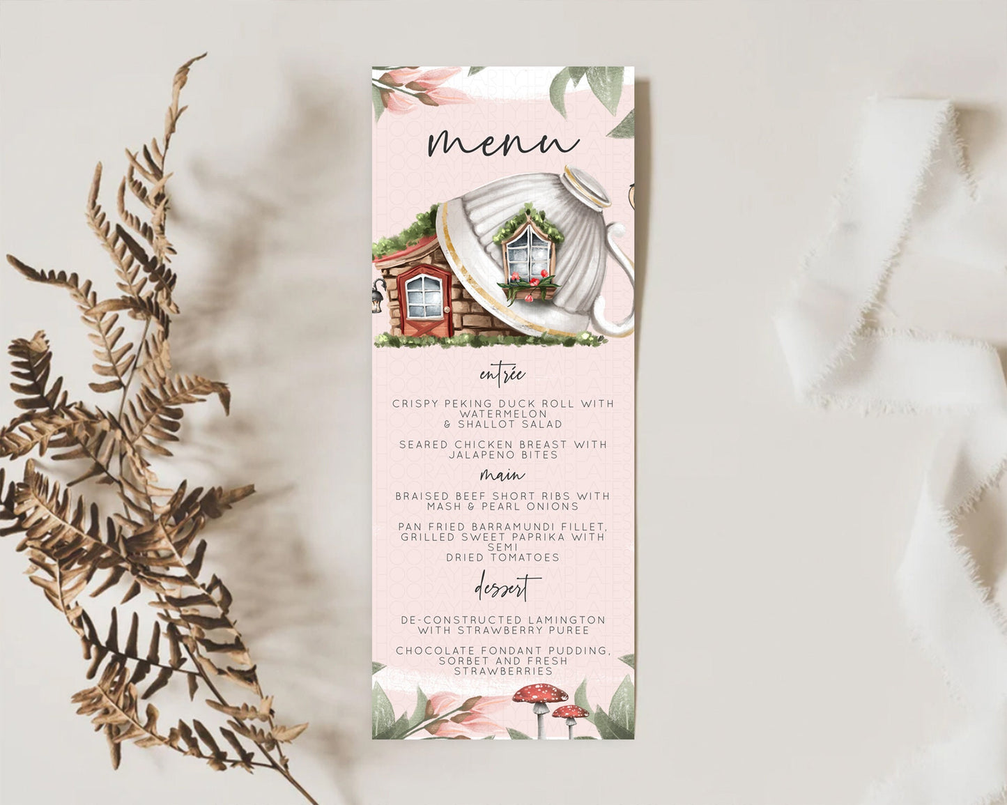 Fairy Menu Fairy Menu Template Enchanted Garden Pastel Floral Butterfly Table Décor Fairy Secret Garden Dinner Dessert Food Menu D10563