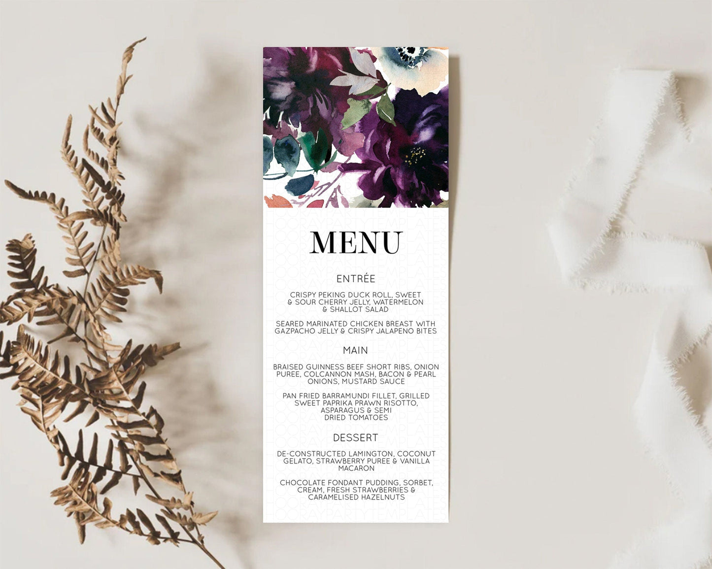Secret Garden Menu Wildflower Menu Template Pastel Flower Garden Table Decor Boho Floral Dinner Dessert Floral Party Food Menu D11062
