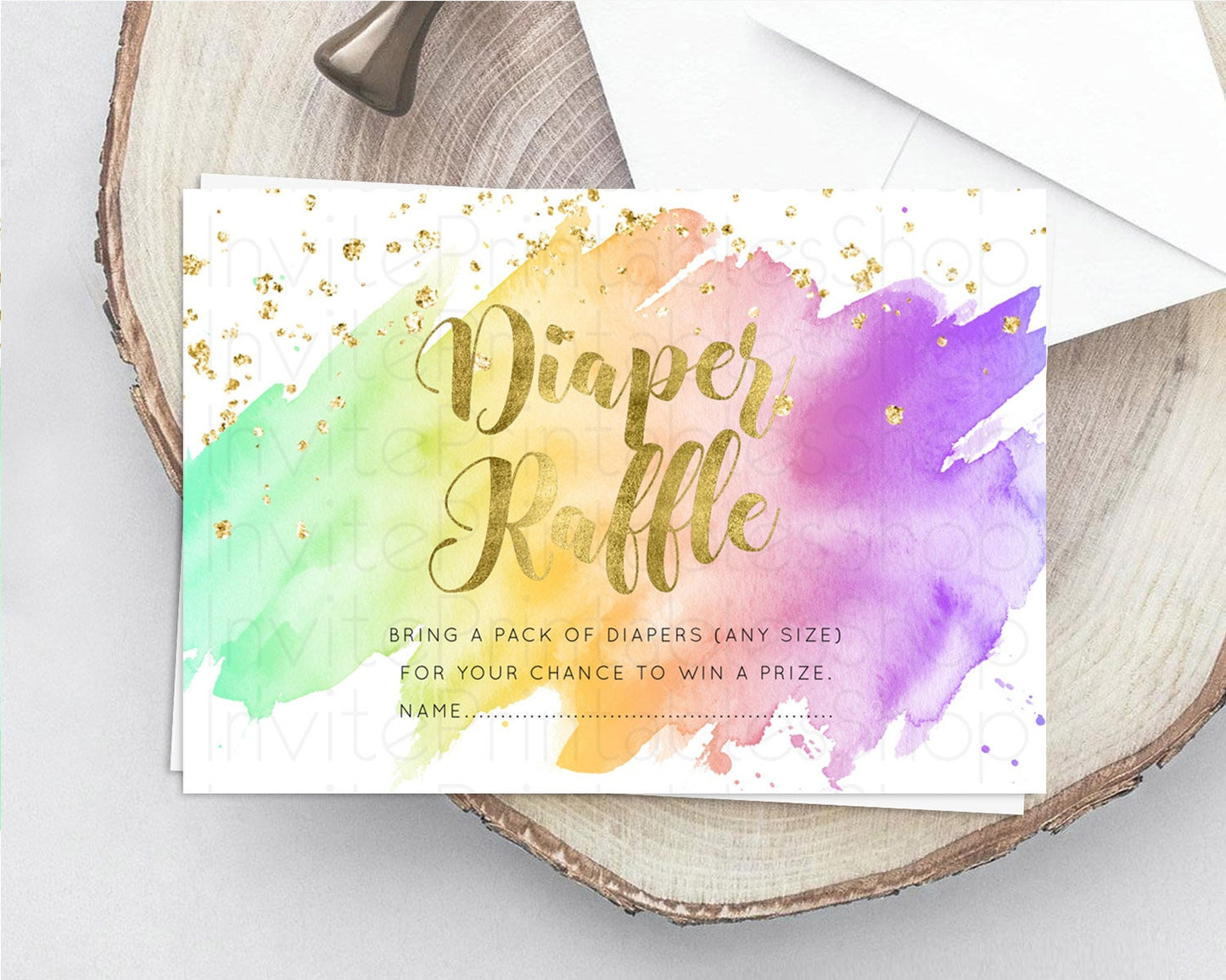 Pastel Diaper Raffle Card Pastel Rainbow Diaper Raffle Insert Colorful Ombre Watercolor Diaper Ticket Confetti Glitter Raffle Game D10517