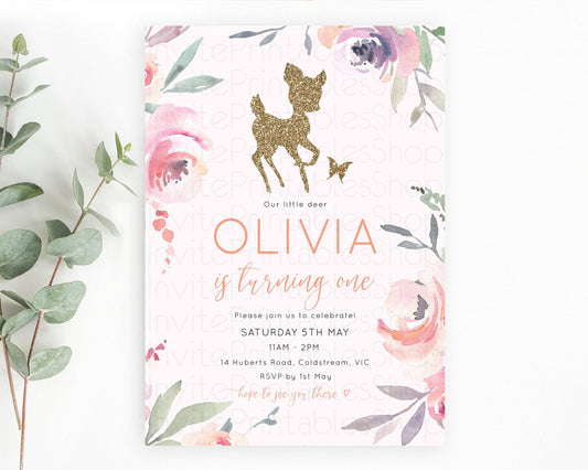 Editable Fawn Birthday Invitation Deer Birthday Invitation Enchanted Forest
