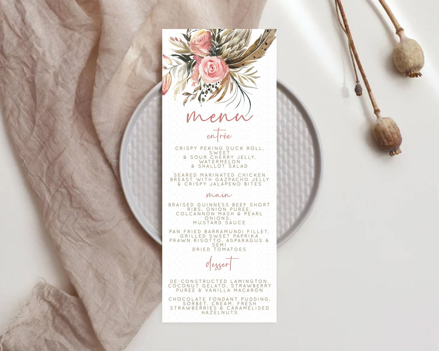 Secret Garden Menu Wildflower Menu Template Pastel Flower Garden Table Decor Boho Floral Dinner Dessert Floral Party Food Menu D10686