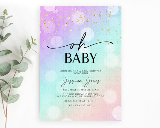 Editable Pastel Baby Shower Invitation Rainbow Baby Shower Invitation Colorf