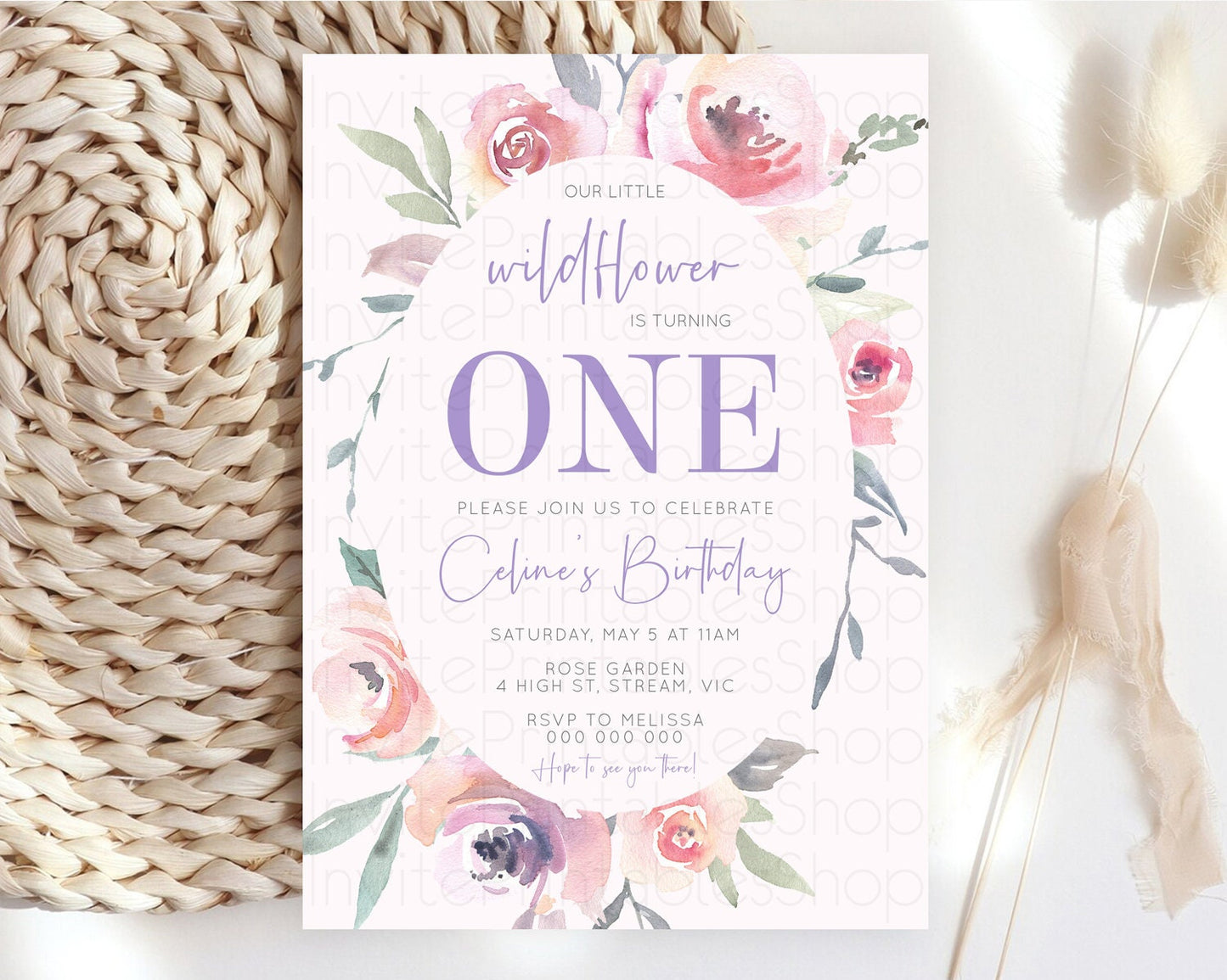 Secret Garden Invitation Wildflower Birthday Invitation Pastel Flowers Invite Enchanted Garden Boho Floral 3rd 2nd First Birthday D10222