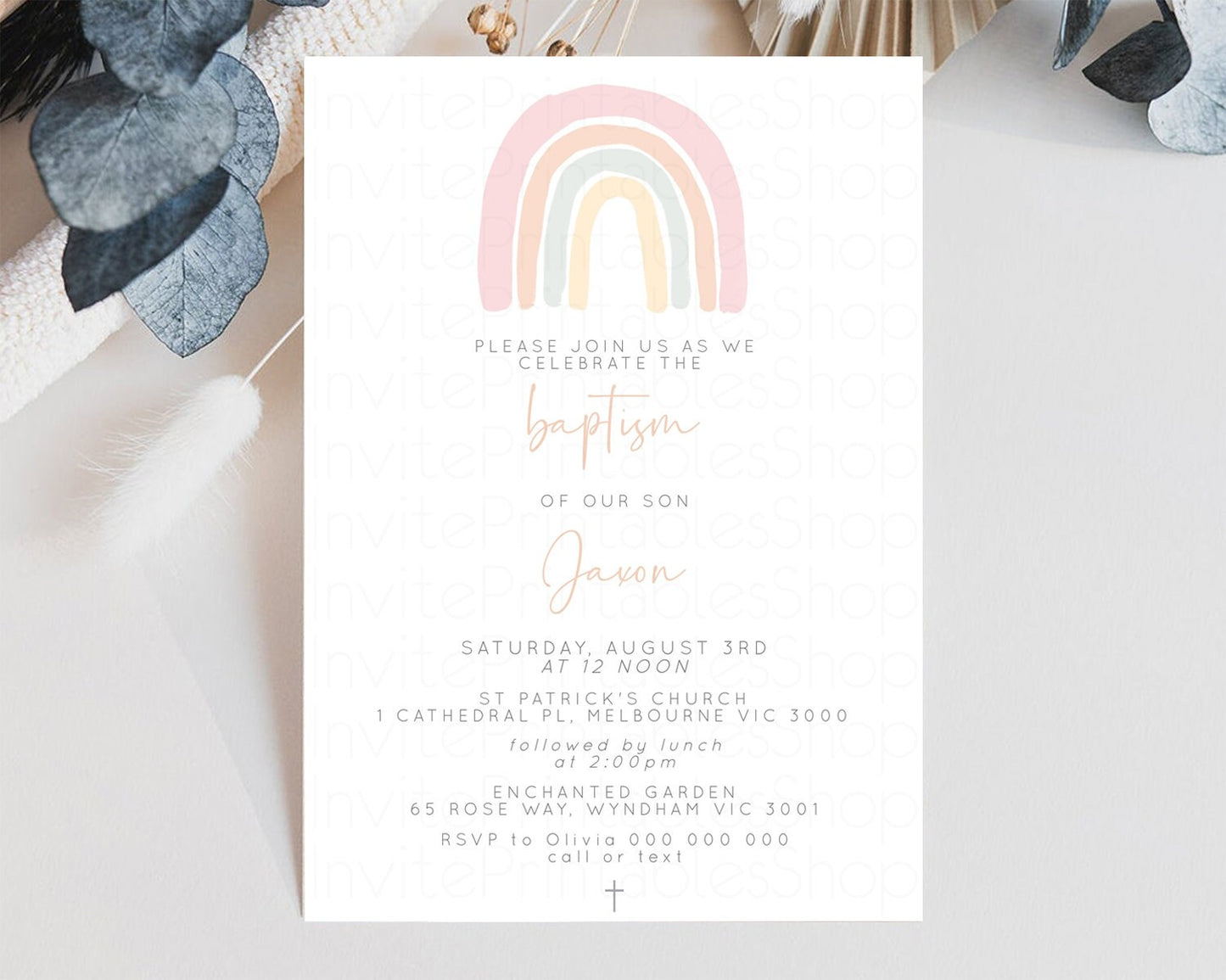 Rainbow Baptism Invitation Pastel Rainbow Christening Invitation Watercolor Rainbow Invite Colorful Rainbow Invite Boho Rainbow Pastel 14