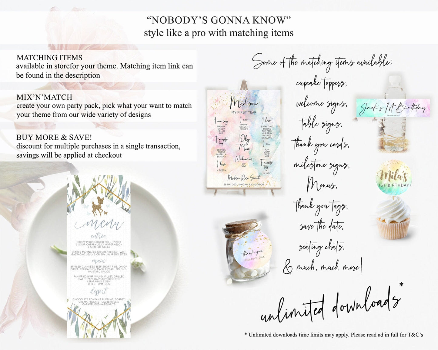 Fawn Menu Deer Menu Template Pastel Floral Deer Table Decor Enchanted Forest Butterfly Floral Dinner Dessert Menu Party Food Menu D10534