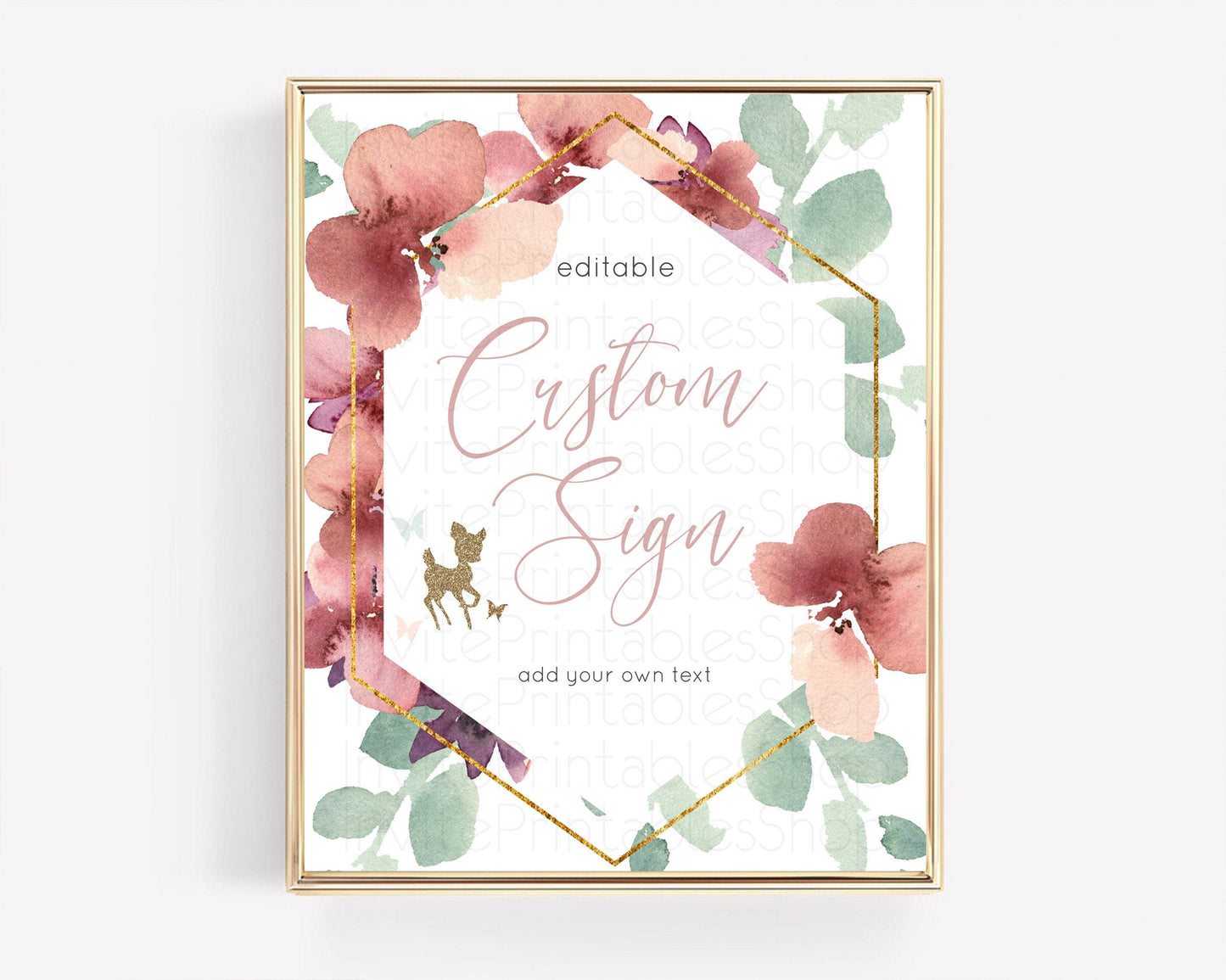 Fawn Deer Sign Pastel Floral Deer Table Sign Decor Enchanted Forest Butterfly Party 1st Birthday Baptism Baby Shower Bridal Shower D10459