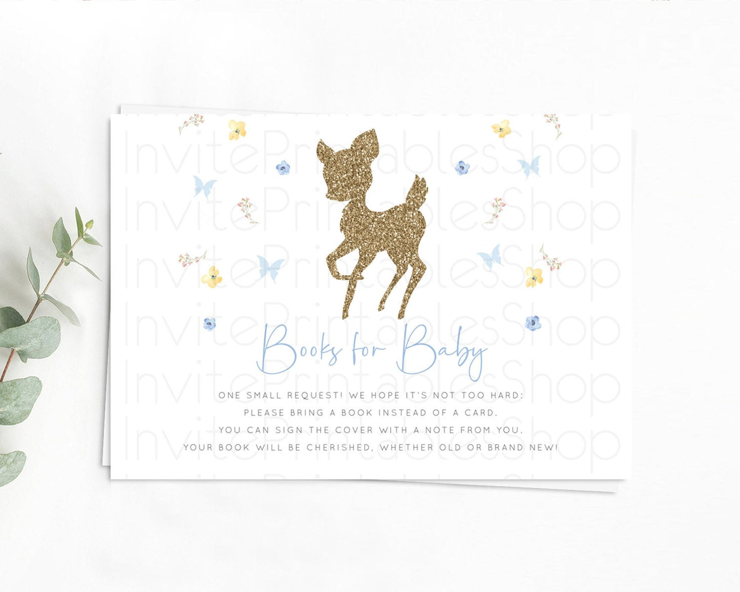 Fawn Books For Baby Card Deer Book Insert Floral Deer Book Card Enchanted Forest Butterfly Pastel Baby Shower Book Poem Request D10360