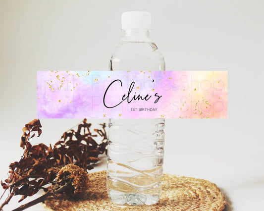Editable Pastel Water Label Template Pastel Ombre Rainbow Watercolor Colorfu