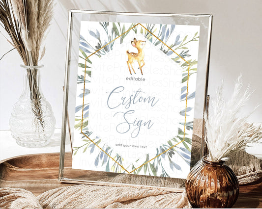 Editable Fawn Deer Sign Pastel Floral Deer Table Sign Decor Enchanted Forest