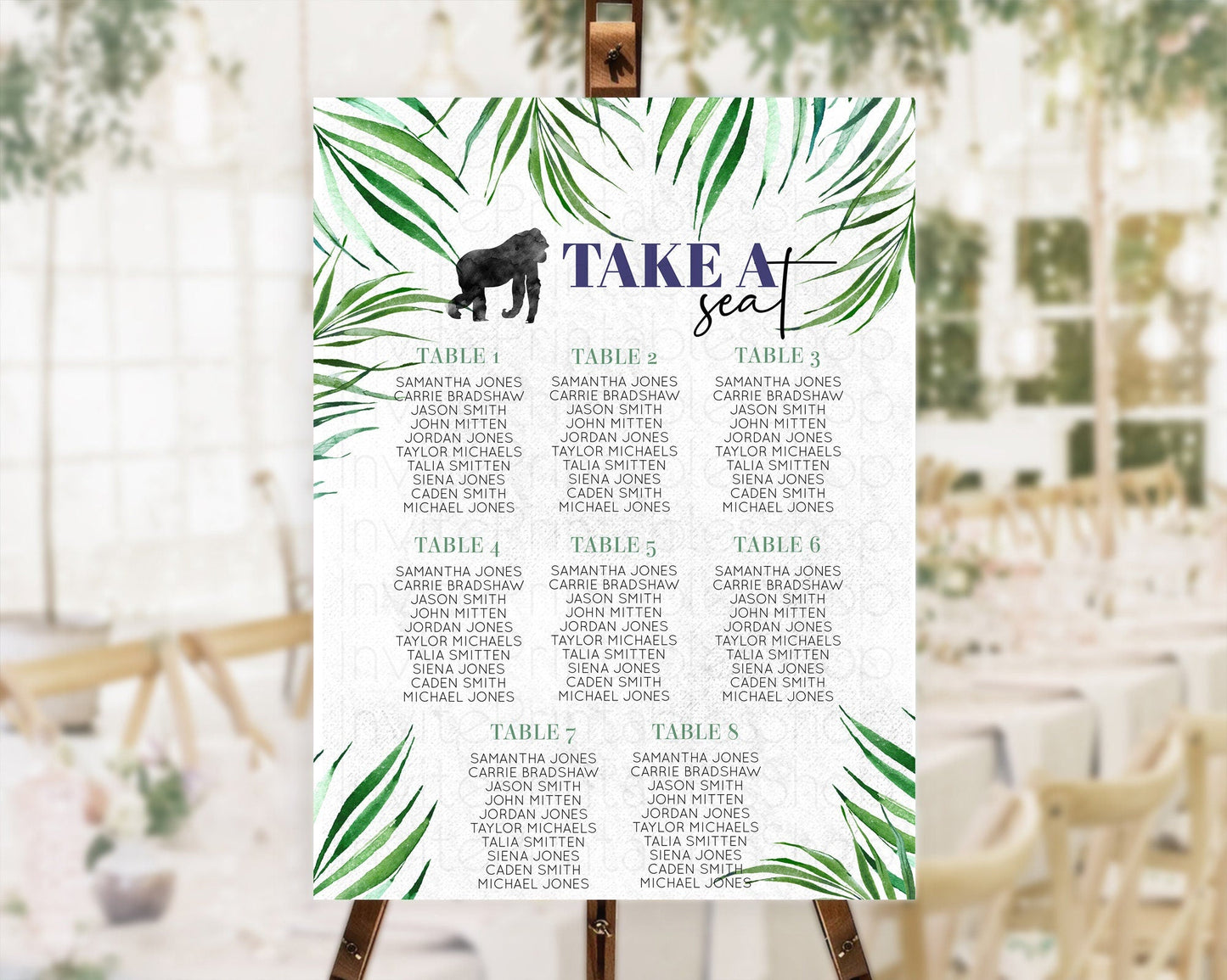 Gorilla Seating Chart Jungle Gorilla Seating Sign Gorilla Party Decor Gorilla Jungle Adventure Zoo Green Palm Leaf Fern Take A Seat D10840