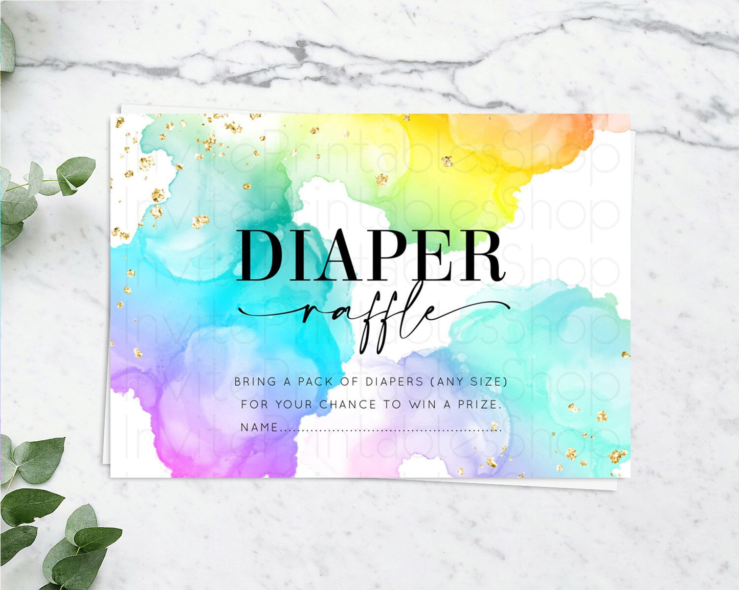 Pastel Diaper Raffle Card Pastel Rainbow Diaper Raffle Insert Colorful Ombre Watercolor Diaper Ticket Confetti Glitter Raffle Game D10213