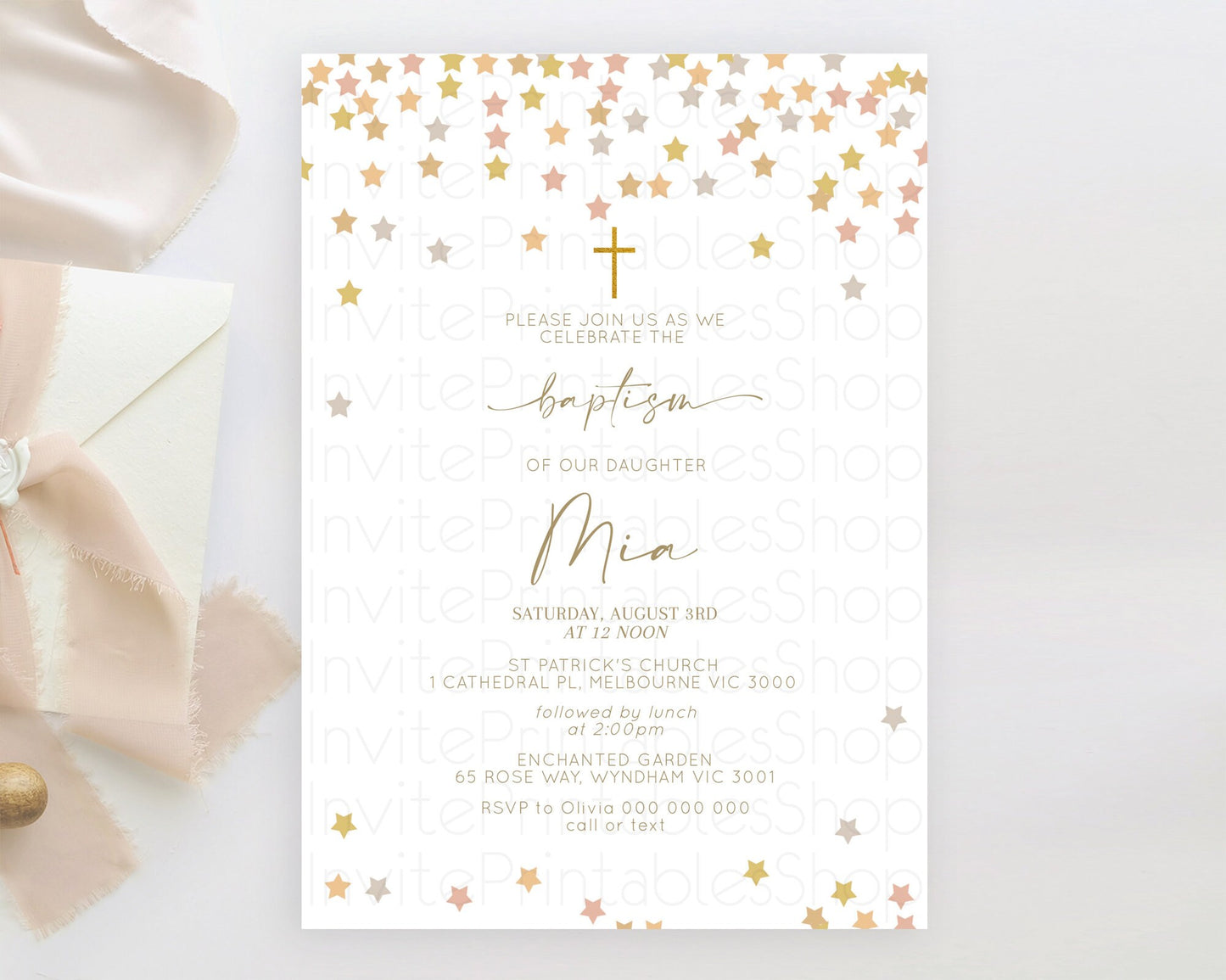 Editable Star Baptism Invitation Pastel Stars Baptism 1st Birthday Invitatio