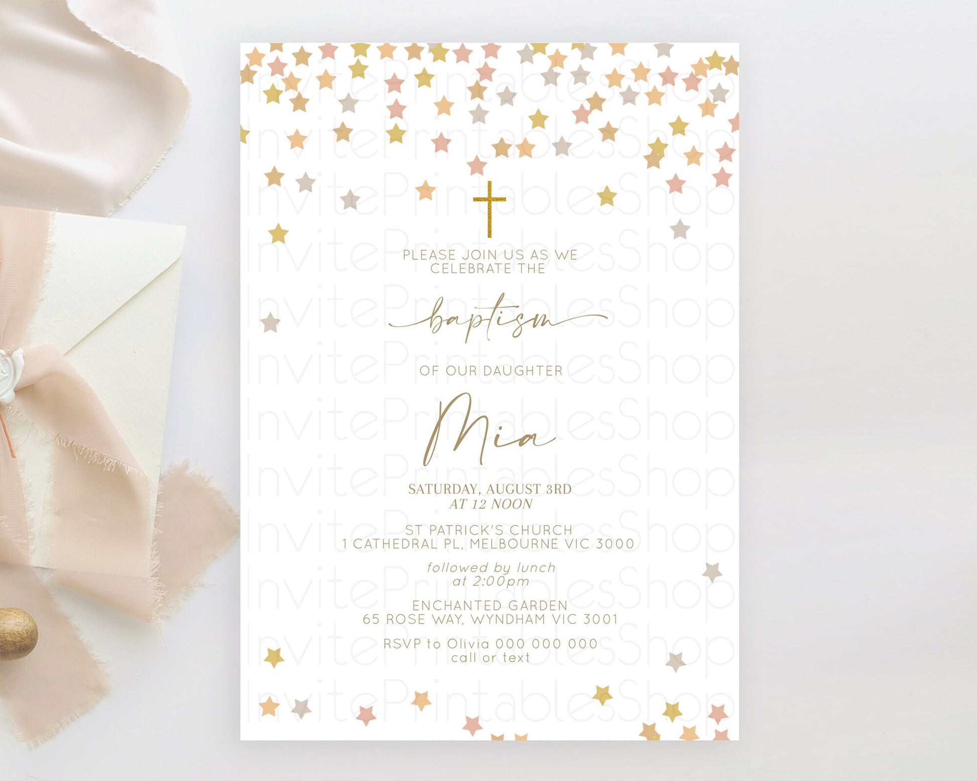 Editable Star Baptism Invitation Pastel Stars Baptism 1st Birthday Invitatio