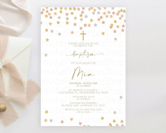 Editable Star Baptism Invitation Pastel Stars Baptism 1st Birthday Invitatio