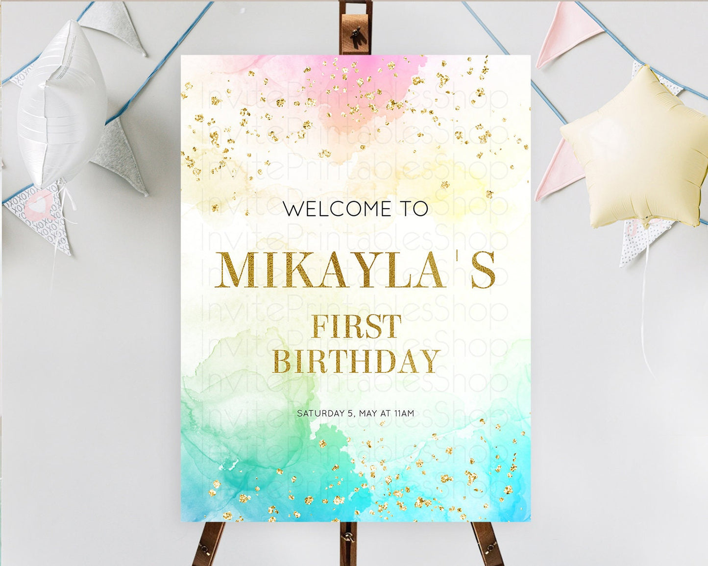 Pastel Welcome Sign Pastel Rainbow Welcome Sign Colorful Rainbow Confetti Watercolor Glitter Pastel First Birthday Welcome Sign D10770