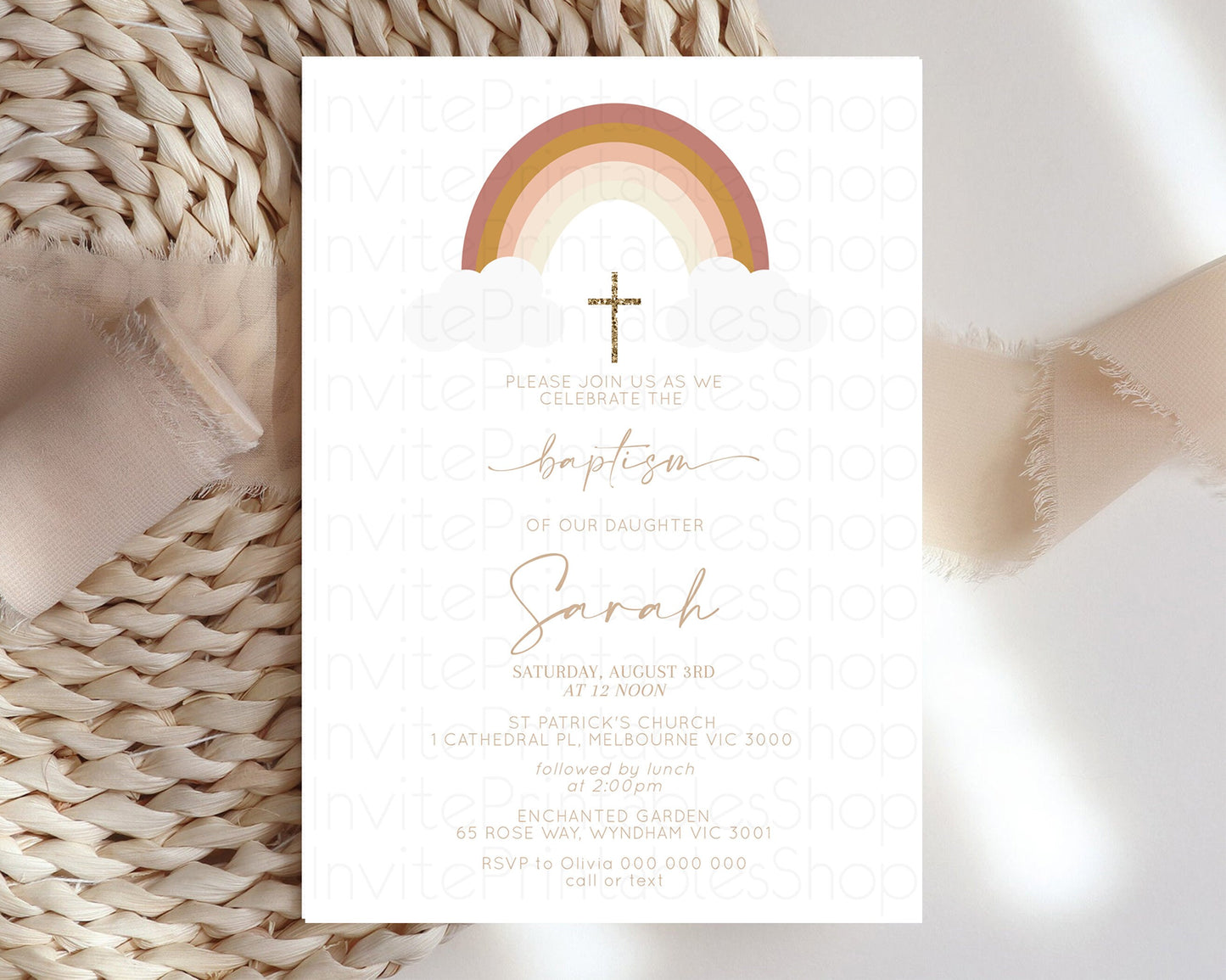 Pastel Baptism Invitation Rainbow Christening Invitation Holy Communion Invite Baptism 1st Birthday Sprinkles Ombre Watercolor Splash