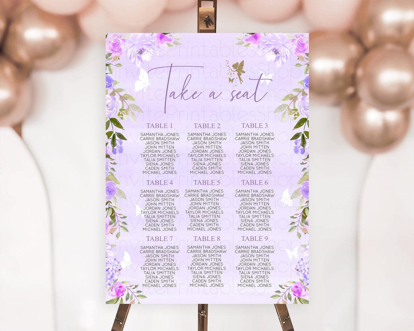 Fairy Seating Chart Pastel Fairy Seating Chart Fairy Tea Party Fairy Garden Seating Sign Enchanted Garden Floral Butterfly Decor D10910