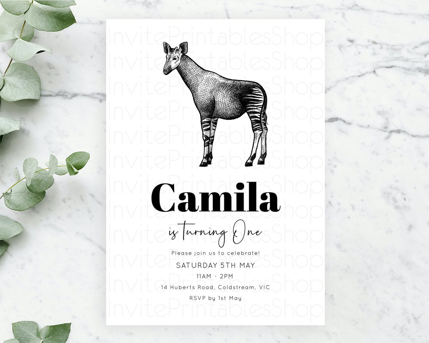 Okapi Birthday Invitation Okapi Invitation Okapi Birthday Okapi Safari Adventure Invite Okapi Palm Leaf Invite Zoo Party D10283