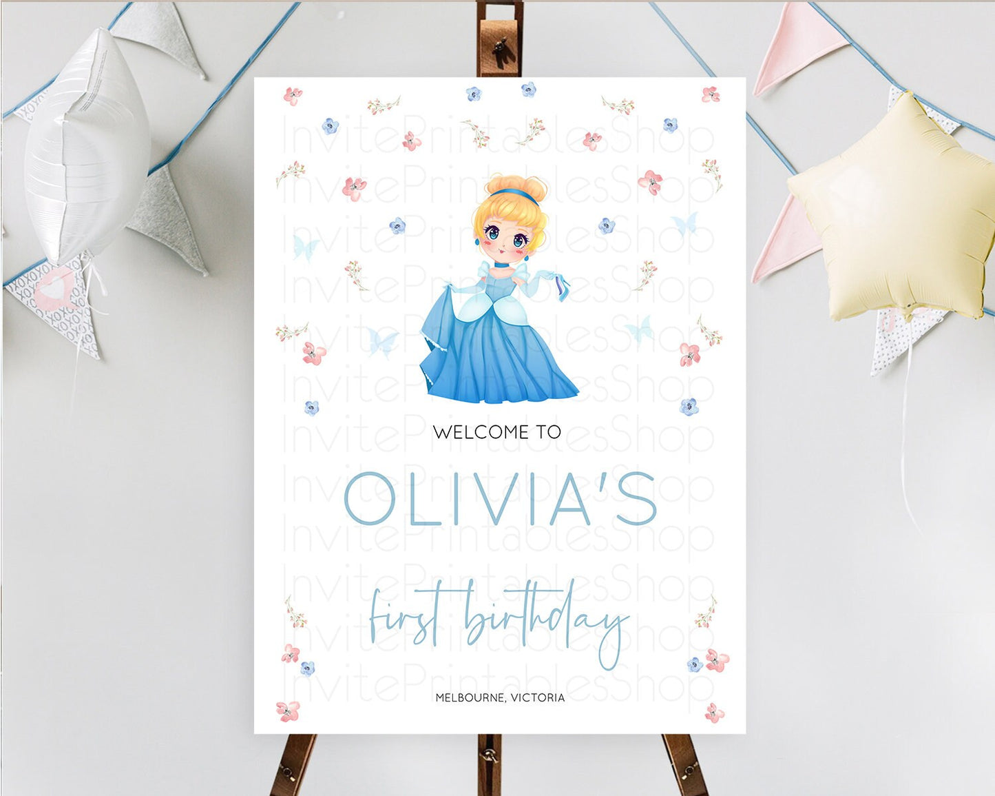 Princess Birthday Welcome Sign Castle Welcome Board Secret Garden Enchanted Castle Pastel Floral Garden First Birthday Welcome Sign D10354