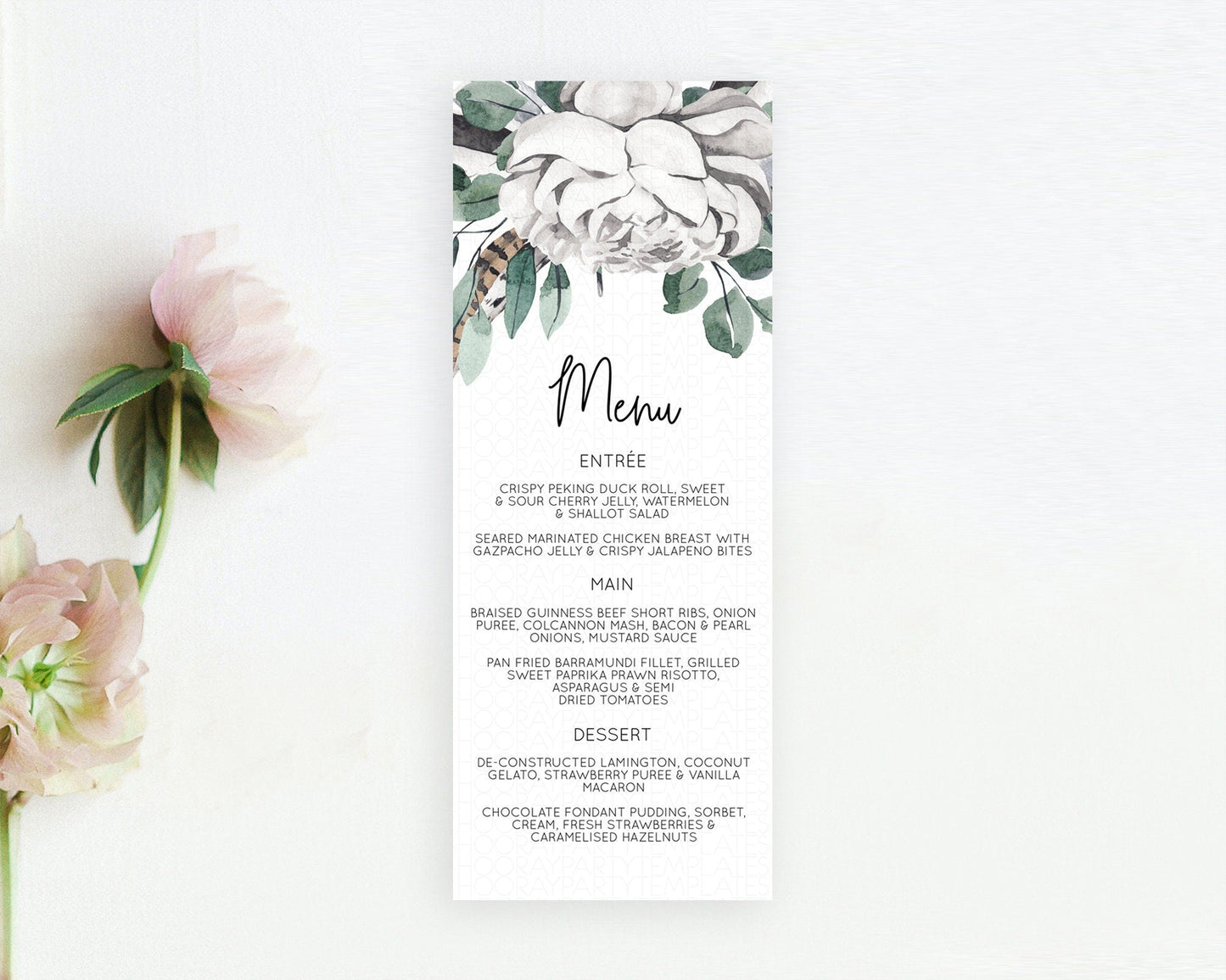 Secret Garden Menu Wildflower Menu Template Pastel Flower Garden Table Decor Boho Floral Dinner Dessert Floral Party Food Menu D11066