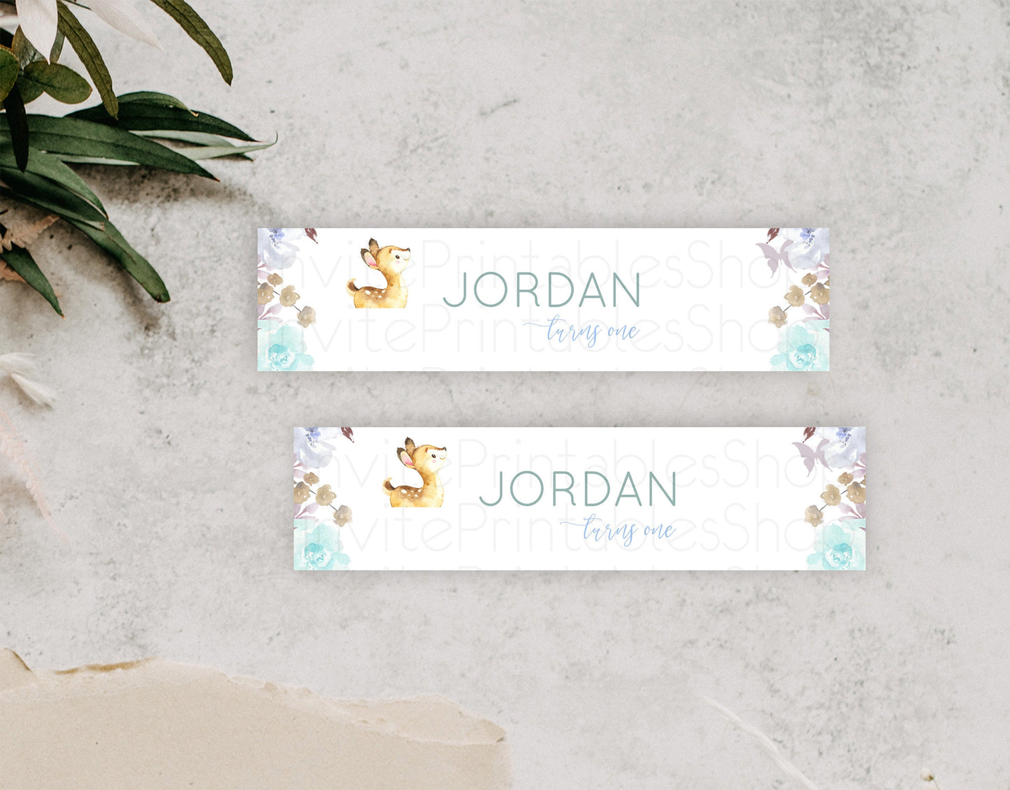 Fawn Deer Water Label Template Pastel Floral Deer Enchanted Forest Butterfly Party Decor Birthday Baptism Baby Shower Bridal Shower D10960