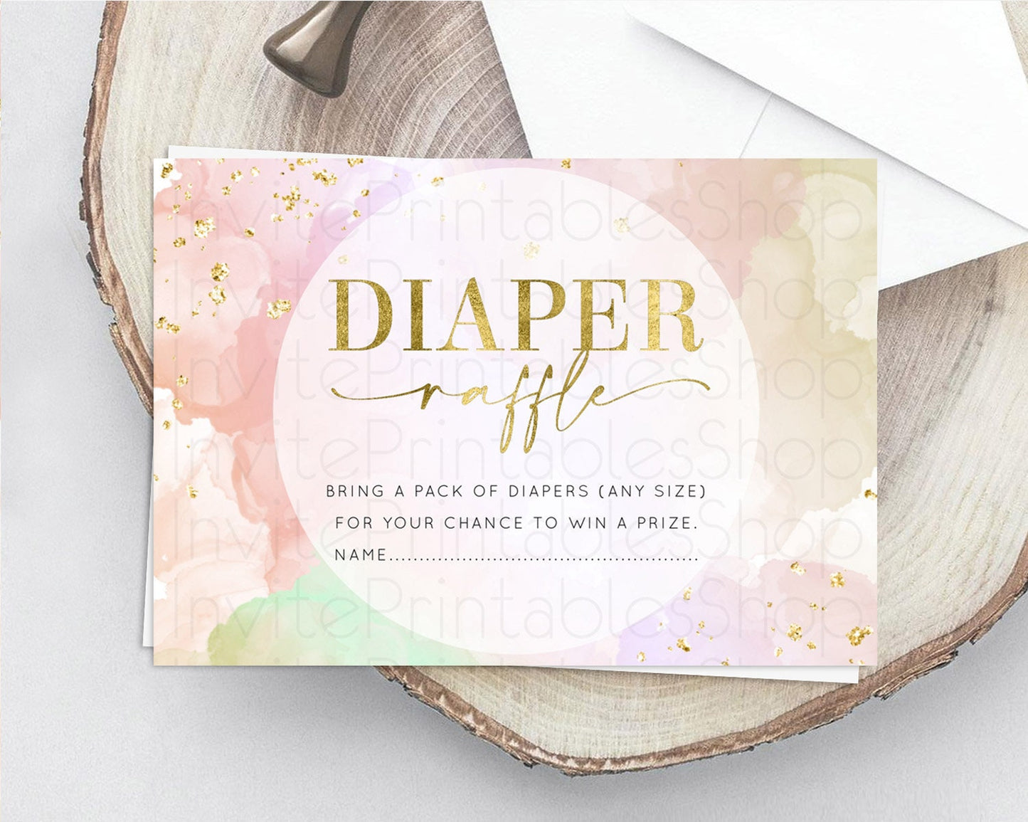 Pastel Diaper Raffle Card Pastel Rainbow Diaper Raffle Insert Colorful Ombre Watercolor Diaper Ticket Confetti Glitter Raffle Game D10627