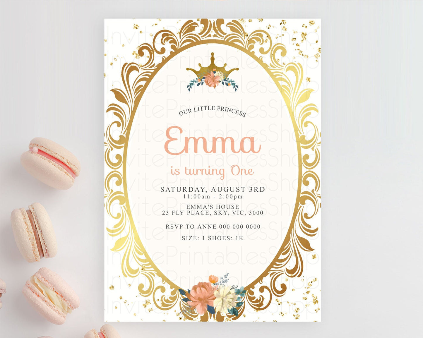 Princess Birthday Invitation Castle Invitation Royal Birthday Fairy Tale Enchanted Mirror Pastel Floral Garden 1st First Birthday D10129