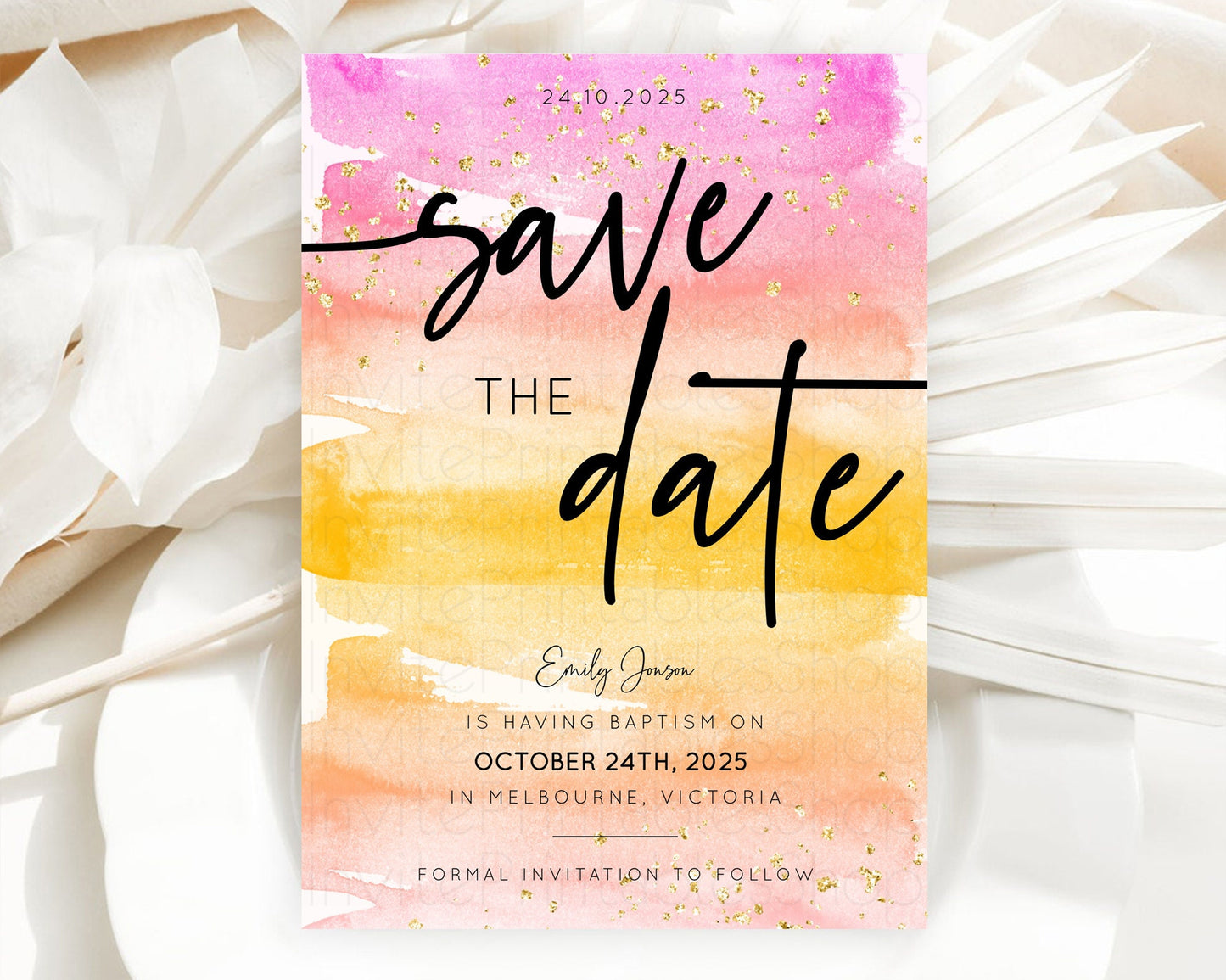 Pastel Save The Date Template Pastel Ombre Rainbow Watercolor Colorful Party For Birthday Baptism Baby Shower Wedding Bridal Shower D10520