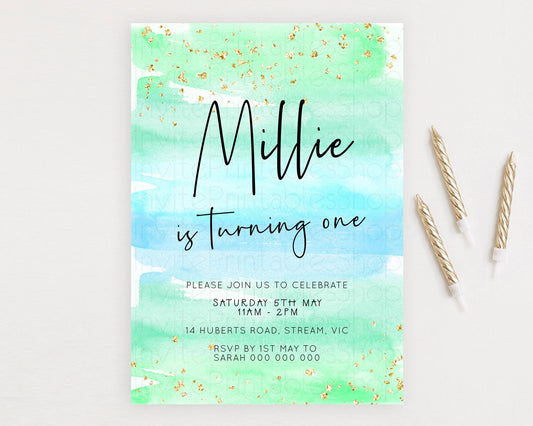 Editable Green Birthday Invitation green Watercolor Invitation Pastel green