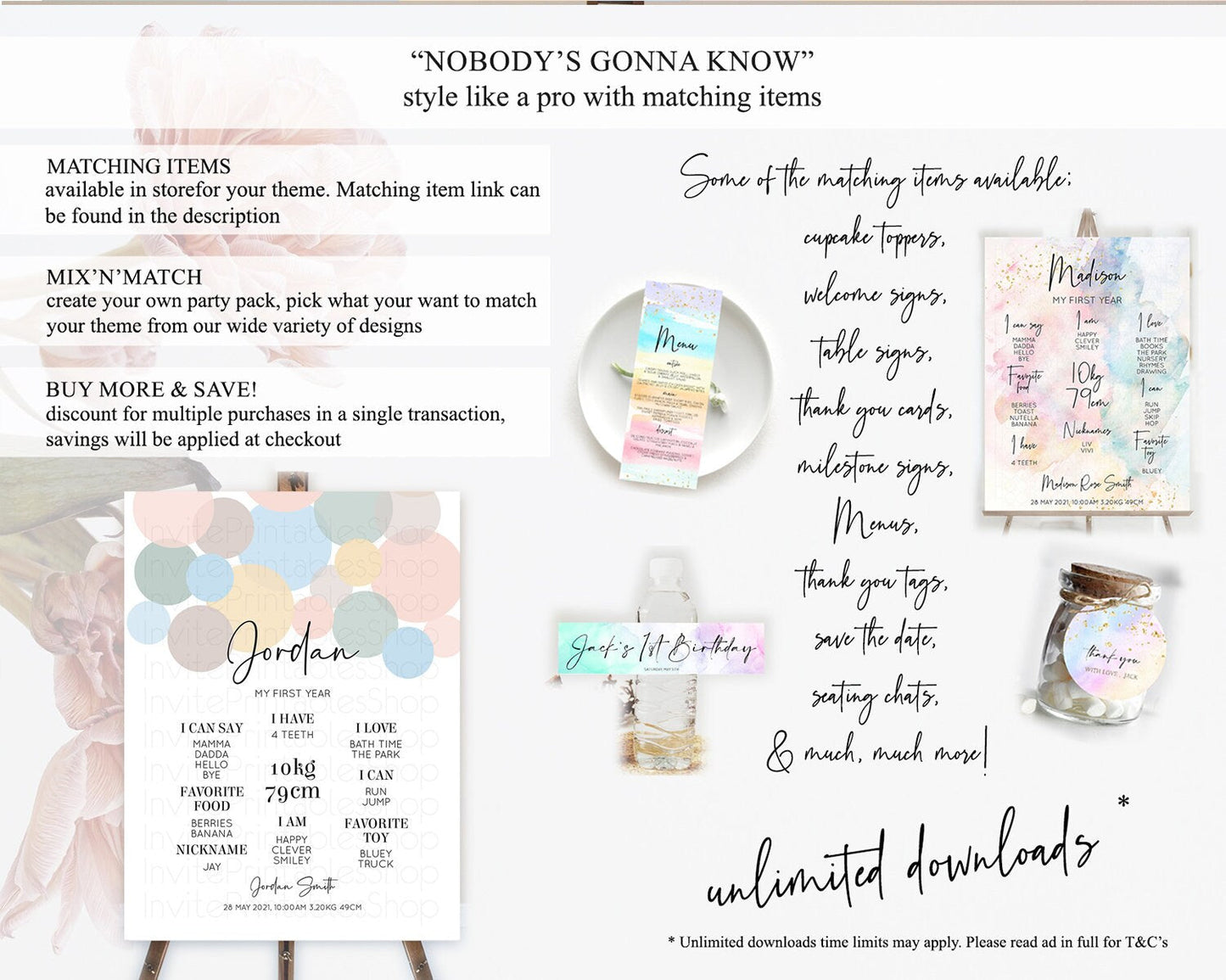 Pastel First Birthday Milestone Poster Pastel Rainbow Confetti First Birthday Milestone Board Colorful Bubbles Birthday Welcome Sign D10602