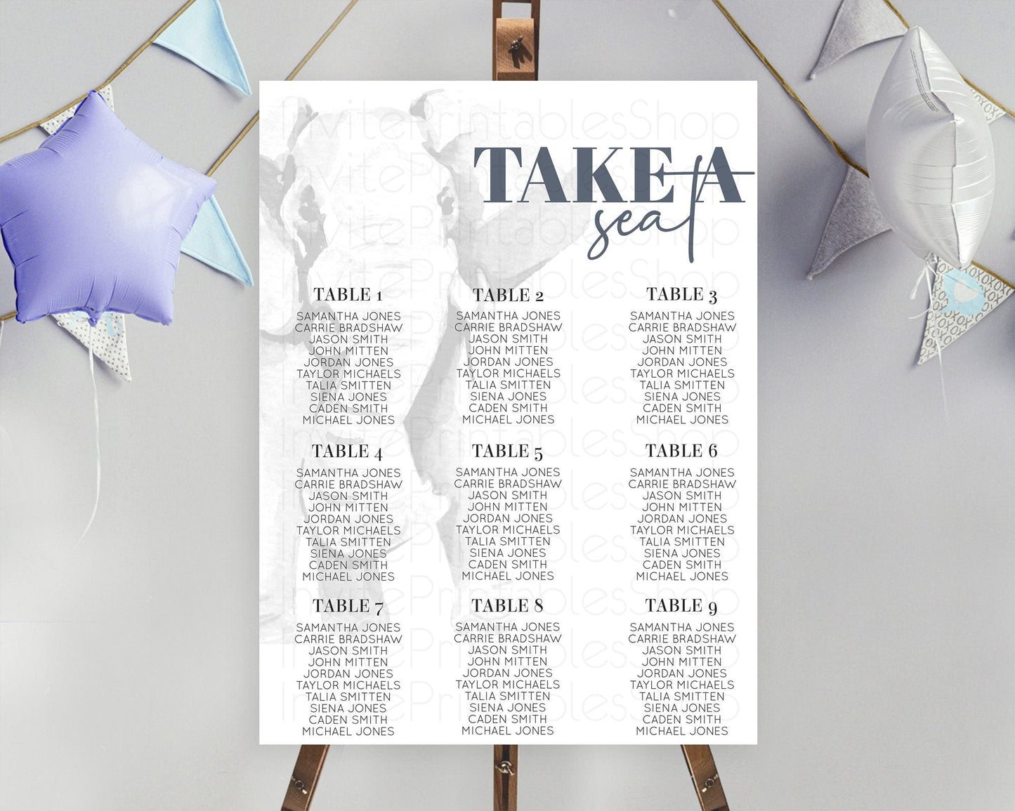Elephant Seating Chart Elephant Seating Sign Elephant Party Safari Adventure Elephant Take A Seat Elephant Decor Zoo Fern Palm Leaf D10292